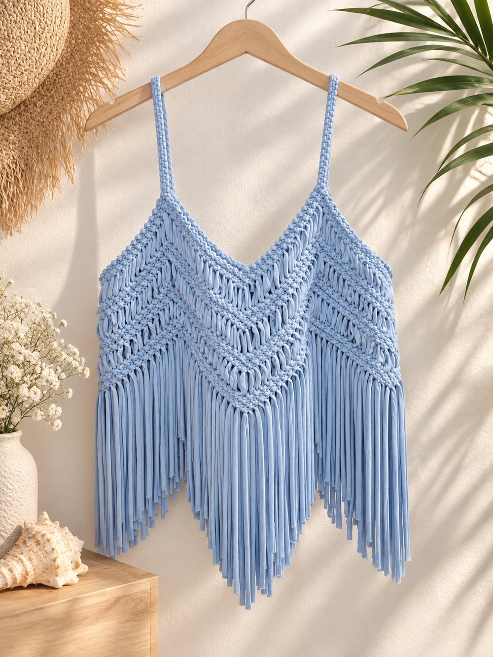 Handmade Light Blue Macramé Beach Top